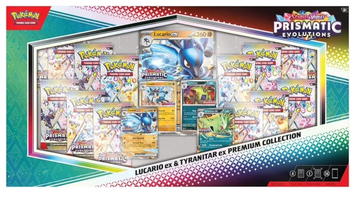 Pokémon TCG: Scarlet & Violet – Prismatic Evolutions Lucario ex & Tyranitar ex Premium Collection